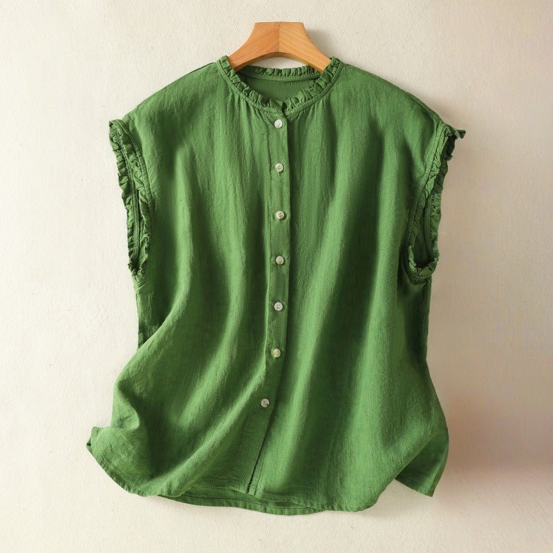 LINEN SIMPLICITY BLOUSE (Green XS) - | Zavonix