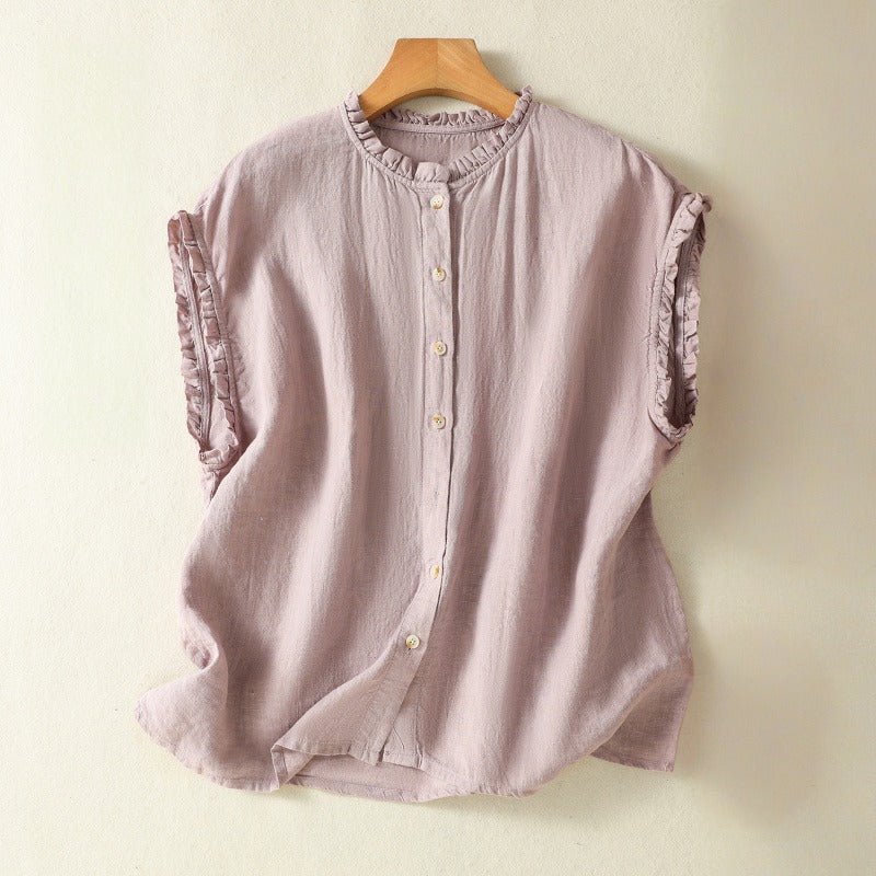 LINEN SIMPLICITY BLOUSE (Purple XS) - | Zavonix