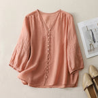 Linen Whisper Blouse™ — Feel Unstoppable Cool Confidence in Every Move (Peach XS) - | Zavonix