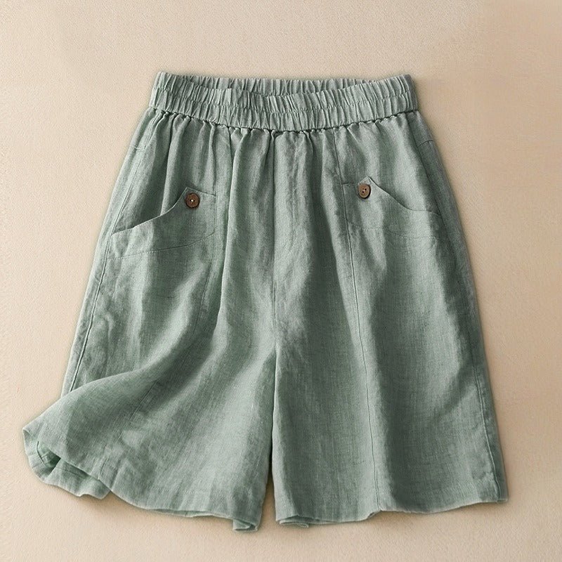 Linnea — Lightweight Linen Shorts with Tailored Waist and Pockets (Mint Blue XS) - | Zavonix