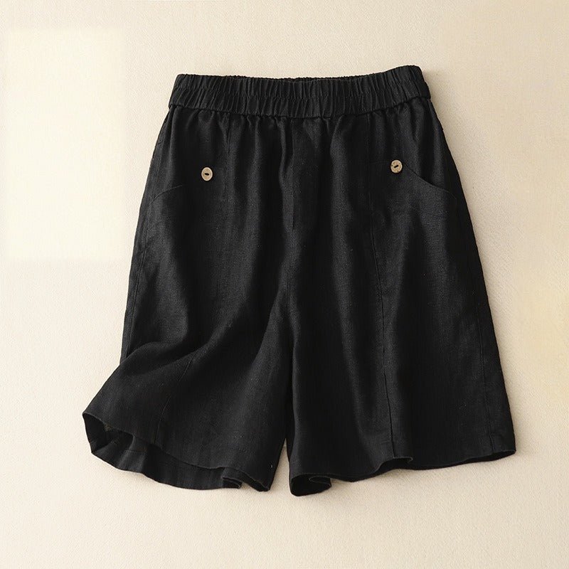 Linnea — Lightweight Linen Shorts with Tailored Waist and Pockets (Black XS) - | Zavonix