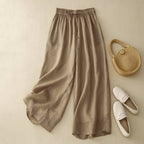 Linora — Lightweight Linen Blend Pants with Relaxed Fit (Brown XS) - | Zavonix