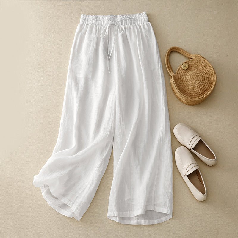 Linora — Lightweight Linen Blend Pants with Relaxed Fit (White XS) - | Zavonix