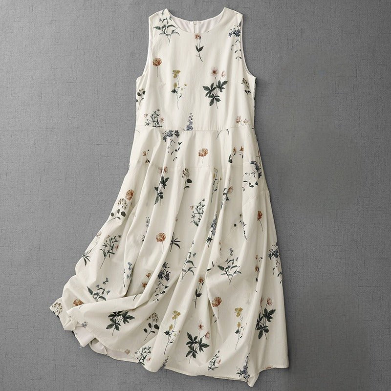 Linora — Lightweight Linen Floral Dress with Flowing Fit (XS ) - | Zavonix