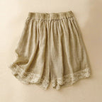 Linora — Lightweight Linen Shorts with Scalloped Hem Detail (Light Khaki XS) - | Zavonix