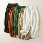 Linwin — Breathable Linen Pants with Gathered Waist and Lace Detail (Black XS) - | Zavonix
