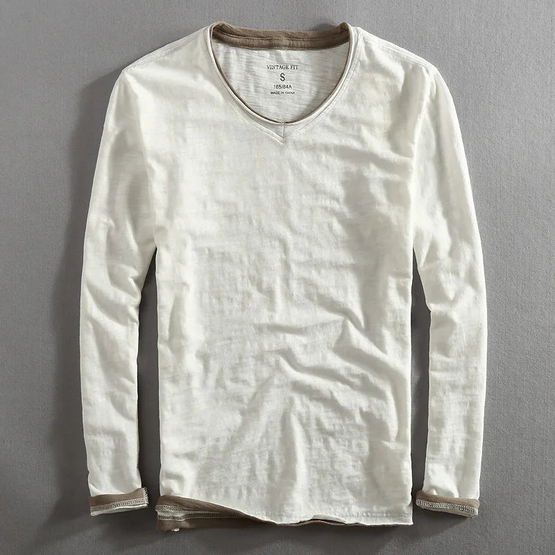 Liora — Breathable Cotton V - Neck T-Shirt with White Trim (White S) - | Zavonix