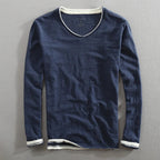 Liora — Breathable Cotton V - Neck T-Shirt with White Trim (Blue S) - | Zavonix