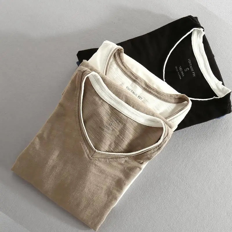 Liora — Breathable Cotton V - Neck T-Shirt with White Trim (White S) - | Zavonix