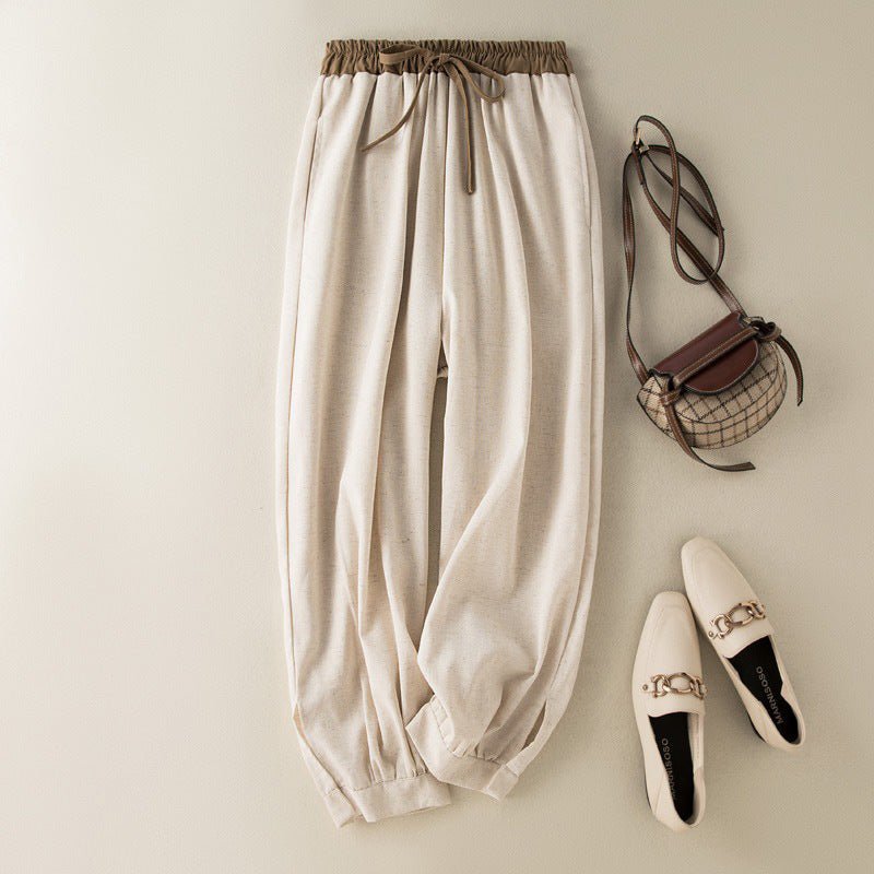 Liora — Breathable Linen Cuffed Harem Pants with Adjustable Fit (White XS) - | Zavonix