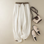 Liora — Breathable Linen Cuffed Harem Pants with Adjustable Fit (White XS) - | Zavonix