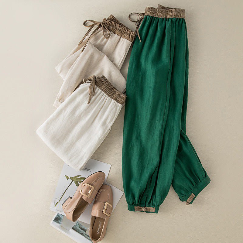 Liora — Breathable Linen Cuffed Harem Pants with Adjustable Fit (White XS) - | Zavonix
