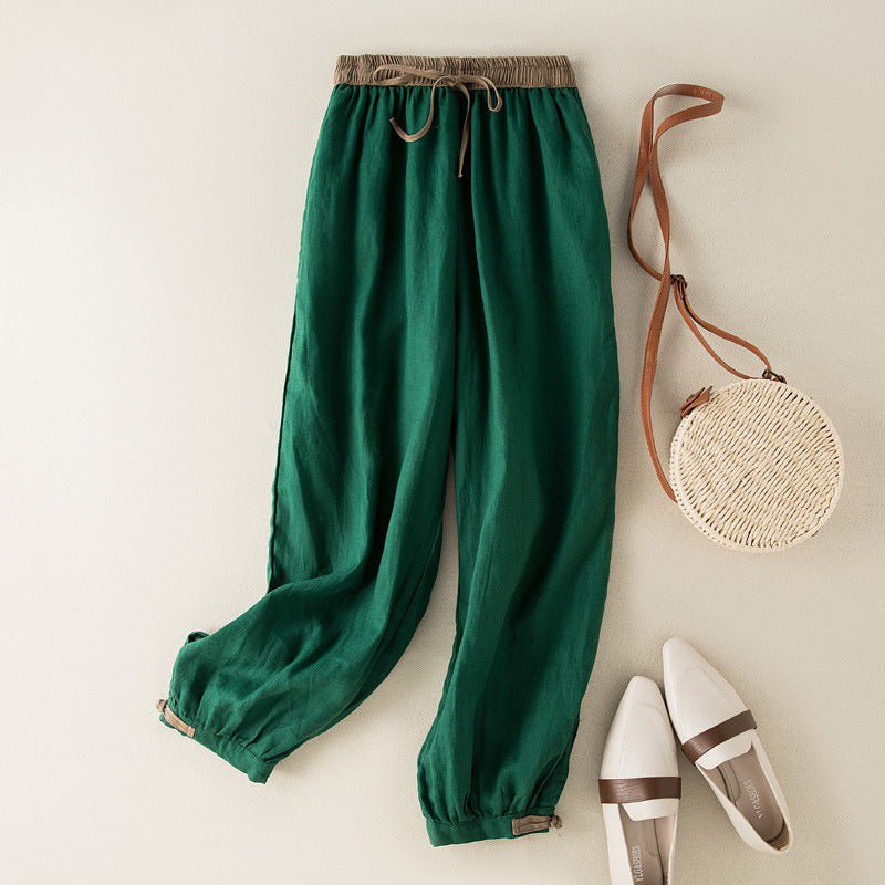 Liora — Breathable Linen Cuffed Harem Pants with Adjustable Fit (White XS) - | Zavonix