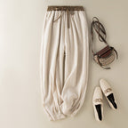 Liora — Breathable Linen Cuffed Harem Pants with Adjustable Fit (Beige XS) - | Zavonix