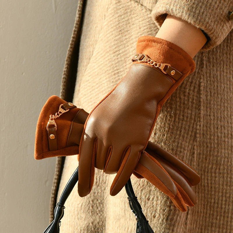 Liora — Cashmere - Lined Leather Gloves for Winter Warmth (Coffee ) - | Zavonix