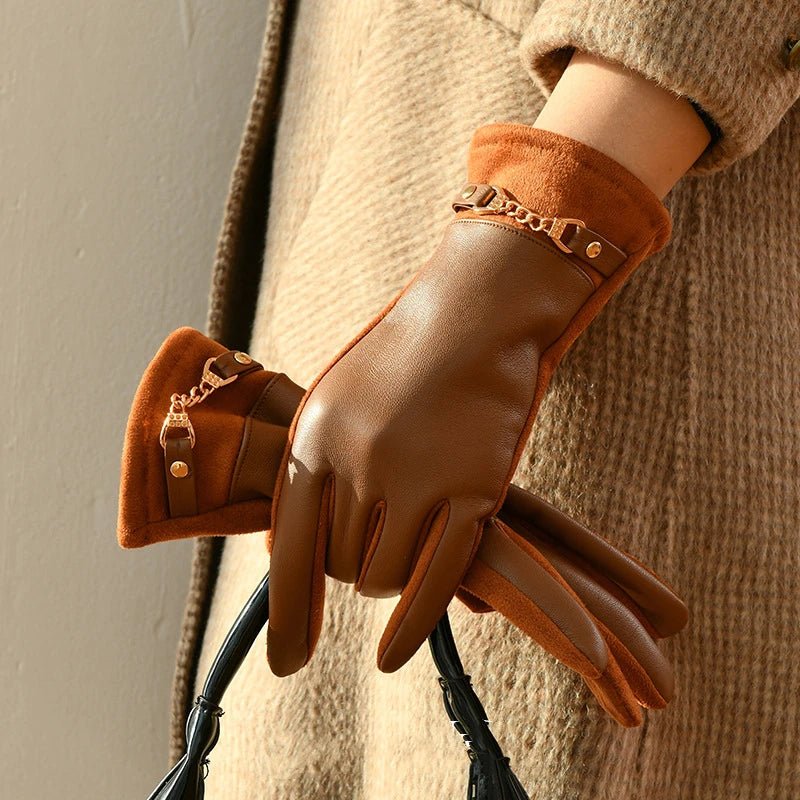 Liora — Cashmere - Lined Leather Gloves for Winter Warmth (Caramel ) - | Zavonix