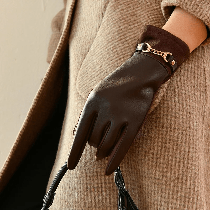 Liora — Cashmere - Lined Leather Gloves for Winter Warmth (Coffee ) - | Zavonix