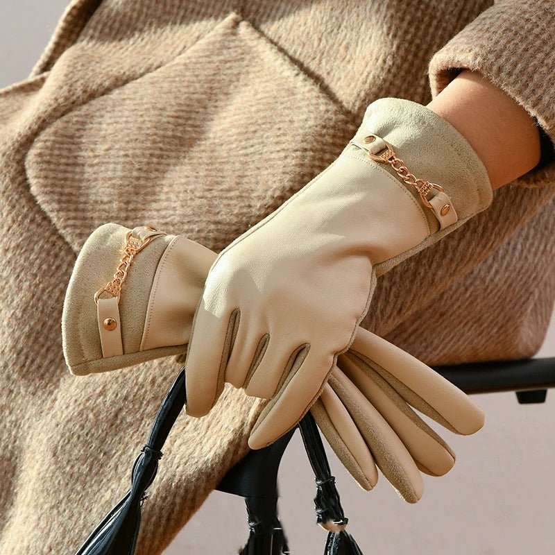 Liora — Cashmere - Lined Leather Gloves for Winter Warmth (Beige ) - | Zavonix