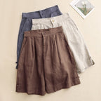 Liora — High - Waisted Wide - Leg Linen Shorts with Hidden Pockets (Blue XS) - | Zavonix