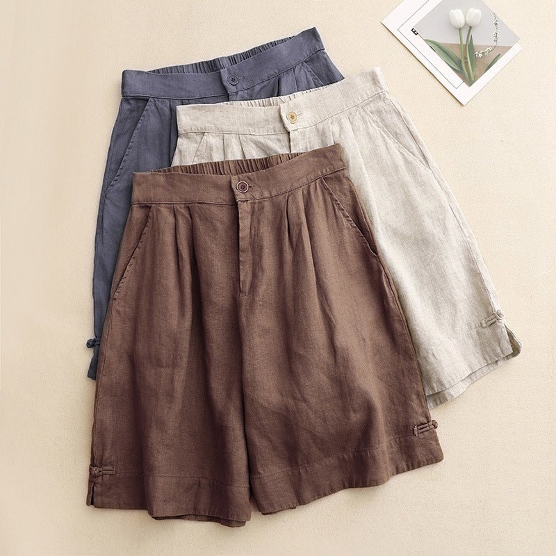 Liora — High - Waisted Wide - Leg Linen Shorts with Hidden Pockets (Blue XS) - | Zavonix