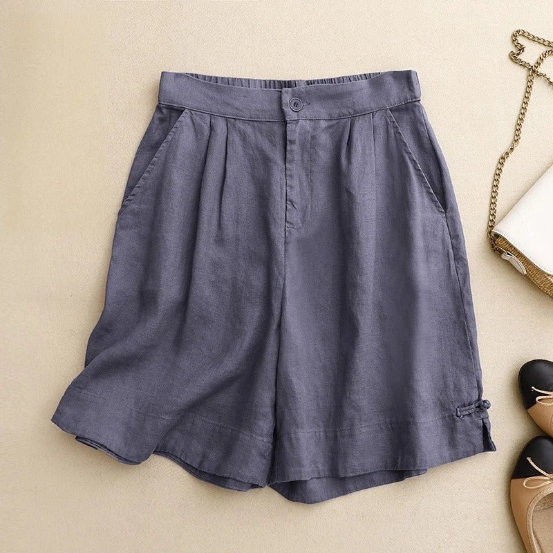 Liora — High - Waisted Wide - Leg Linen Shorts with Hidden Pockets (Blue XS) - | Zavonix