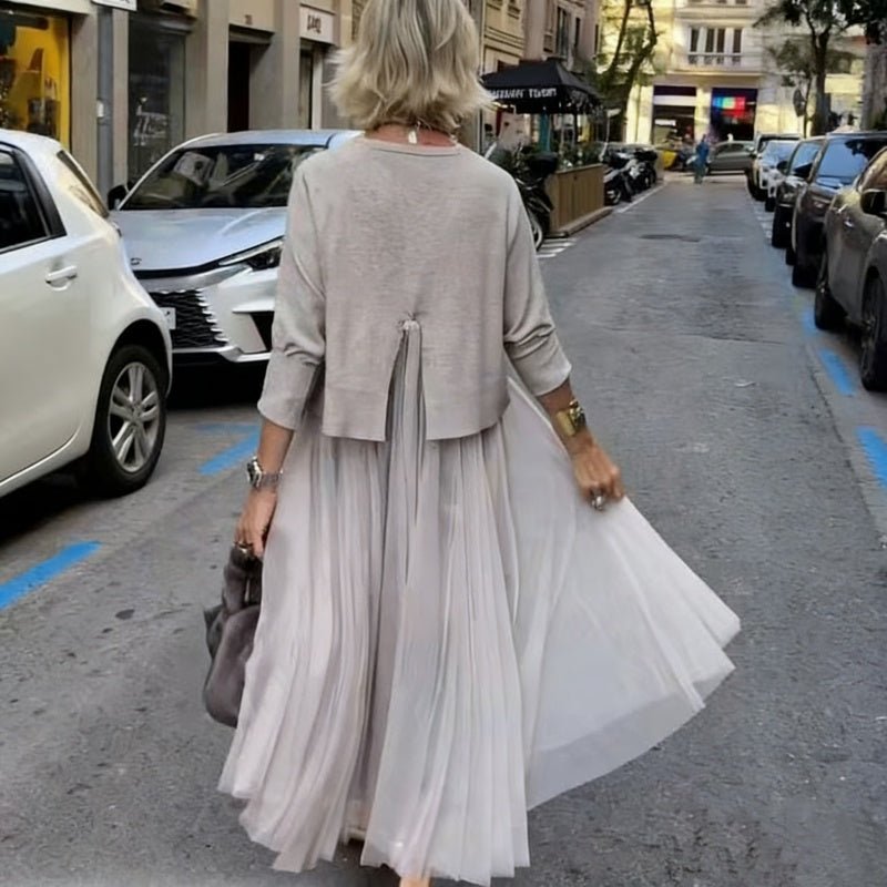 Liora Layered Two Piece Dress Set Knit Top Mesh Overlay Product Image 03