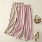 Liora — Lightweight Linen Pants with Drawstring Waist and Wide - Leg Fit (Pink XS) - | Zavonix
