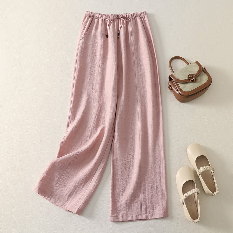 Liora — Lightweight Linen Pants with Drawstring Waist and Wide - Leg Fit (Pink XS) - | Zavonix