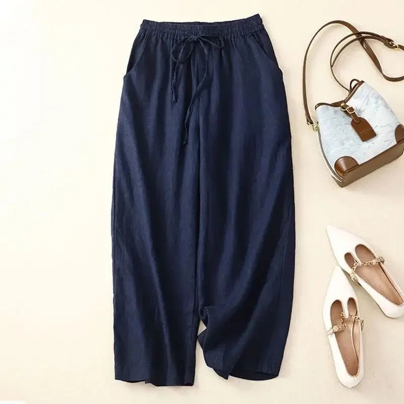 Liora — Lightweight Linen Pants with Relaxed Fit and Fluid Design (Navy Blue XS) - | Zavonix