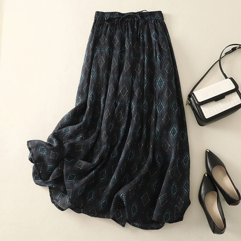 Liora — Lightweight Linen Skirt with Elastic Waistband and Flowing Hem (Navy Blue XS) - | Zavonix