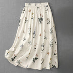 Liora — Lightweight Linen Skirt with Wildflower Motifs (XS ) - | Zavonix