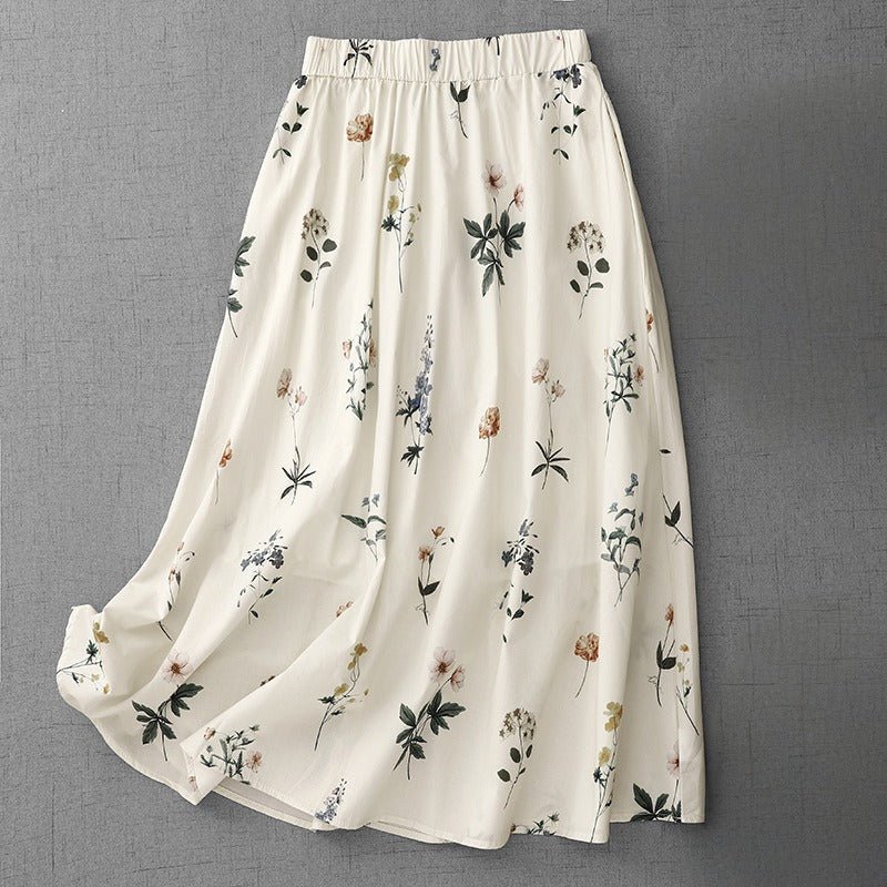 Liora — Lightweight Linen Skirt with Wildflower Motifs (XS ) - | Zavonix