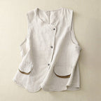 Liora — Lightweight Linen Vest with Asymmetric Placket and Pockets (White XS) - | Zavonix