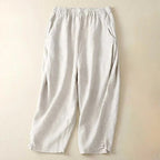 Liora Linen Pants — Breathable Casual Trousers with Gathered Waist (White XS) - | Zavonix