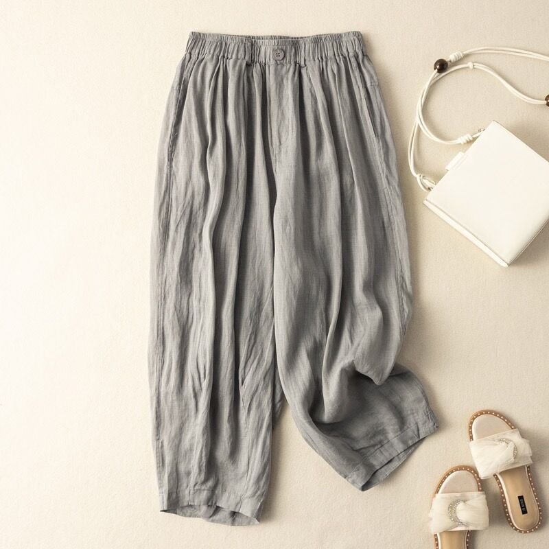 Liora Linen Pants — Breathable Pleated Trousers with Soft Texture (Gray XS) - | Zavonix