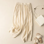 Liora Linen Pants — Breathable Pleated Trousers with Soft Texture (Pink XS) - | Zavonix