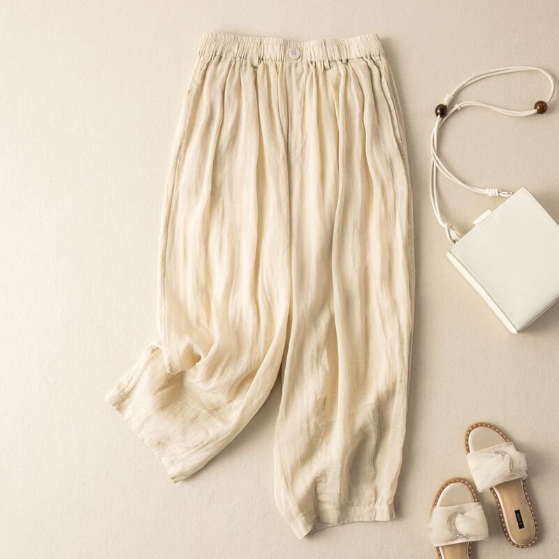 Liora Linen Pants — Breathable Pleated Trousers with Soft Texture (Pink XS) - | Zavonix