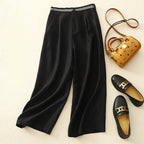 Liora Linen Pants — Soft Gossamer Linen Trousers with Structured Fit (Black XS) - | Zavonix