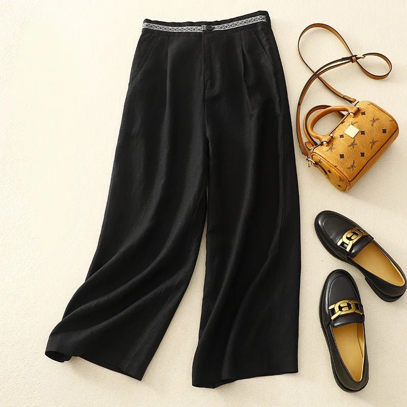 Liora Linen Pants — Soft Gossamer Linen Trousers with Structured Fit (Black XS) - | Zavonix