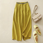 Liora Linen Pants — Soft Gossamer Linen Trousers with Structured Fit (Mustard XS) - | Zavonix
