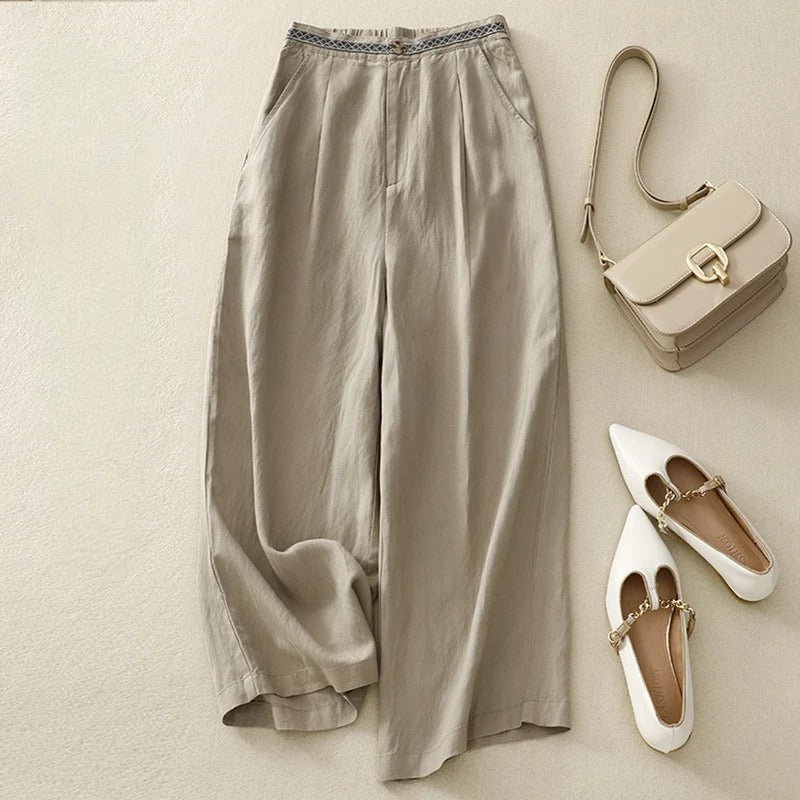 Liora Linen Pants — Soft Gossamer Linen Trousers with Structured Fit (Beige XS) - | Zavonix