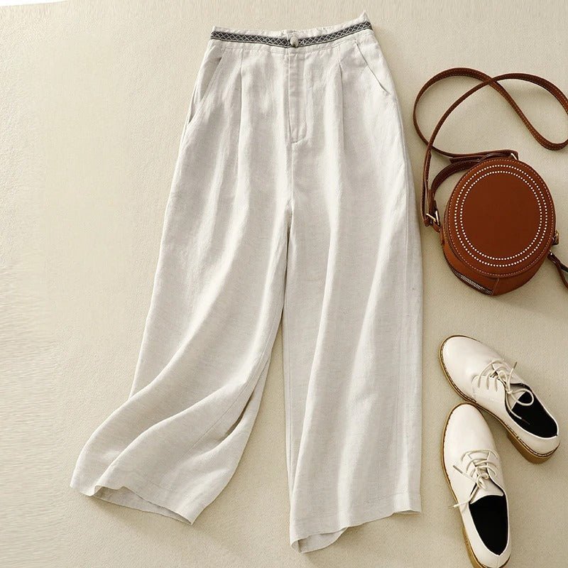 Liora Linen Pants — Soft Gossamer Linen Trousers with Structured Fit (Beige XS) - | Zavonix