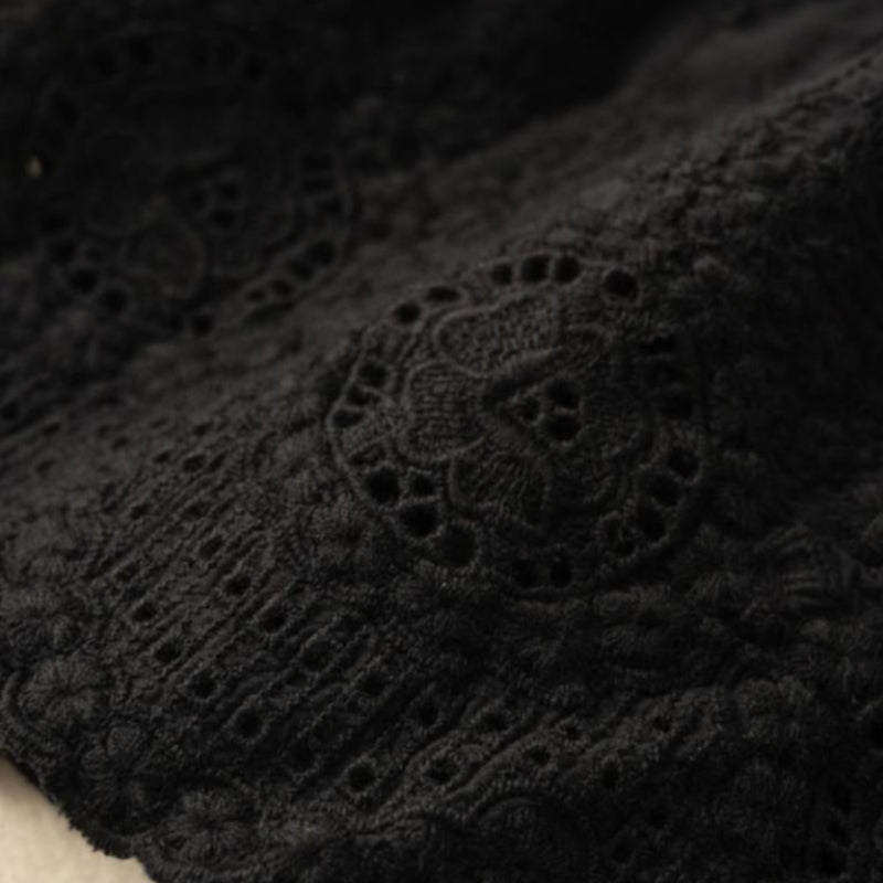 Liora Linen Shorts — Breathable Summer Shorts with Scalloped Lace Detail (Black XS) - | Zavonix