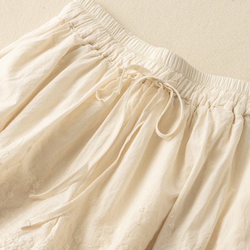 Liora Linen Shorts — Breathable Summer Shorts with Scalloped Lace Detail (Black XS) - | Zavonix