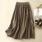 Liora Linen Skirt — Breathable Ruffle Skirt with Adjustable Ties (Brown XS) - | Zavonix