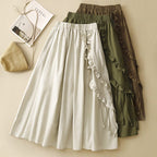 Liora Linen Skirt — Breathable Ruffle Skirt with Adjustable Ties (Brown XS) - | Zavonix