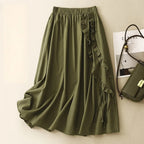 Liora Linen Skirt — Breathable Ruffle Skirt with Adjustable Ties (Brown XS) - | Zavonix