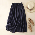 Liora Linen Skirt — Lightweight Breathable Skirt with Scalloped Lace Hem (Navy Blue XS) - | Zavonix