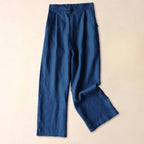 Liora Linen Trousers — Lightweight Wide - Leg Pants with Tailored Waist (Blue XS) - | Zavonix