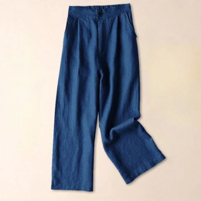 Liora Linen Trousers — Lightweight Wide - Leg Pants with Tailored Waist (Blue XS) - | Zavonix